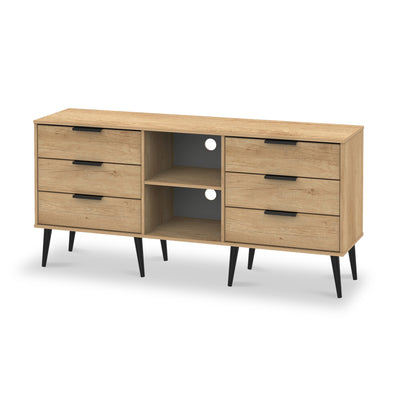 Asher Light Oak 6 Drawer Sideboard with Black Legs