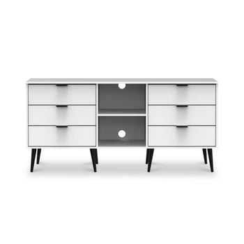 Asher White 6 Drawer Sideboard with Black Legs