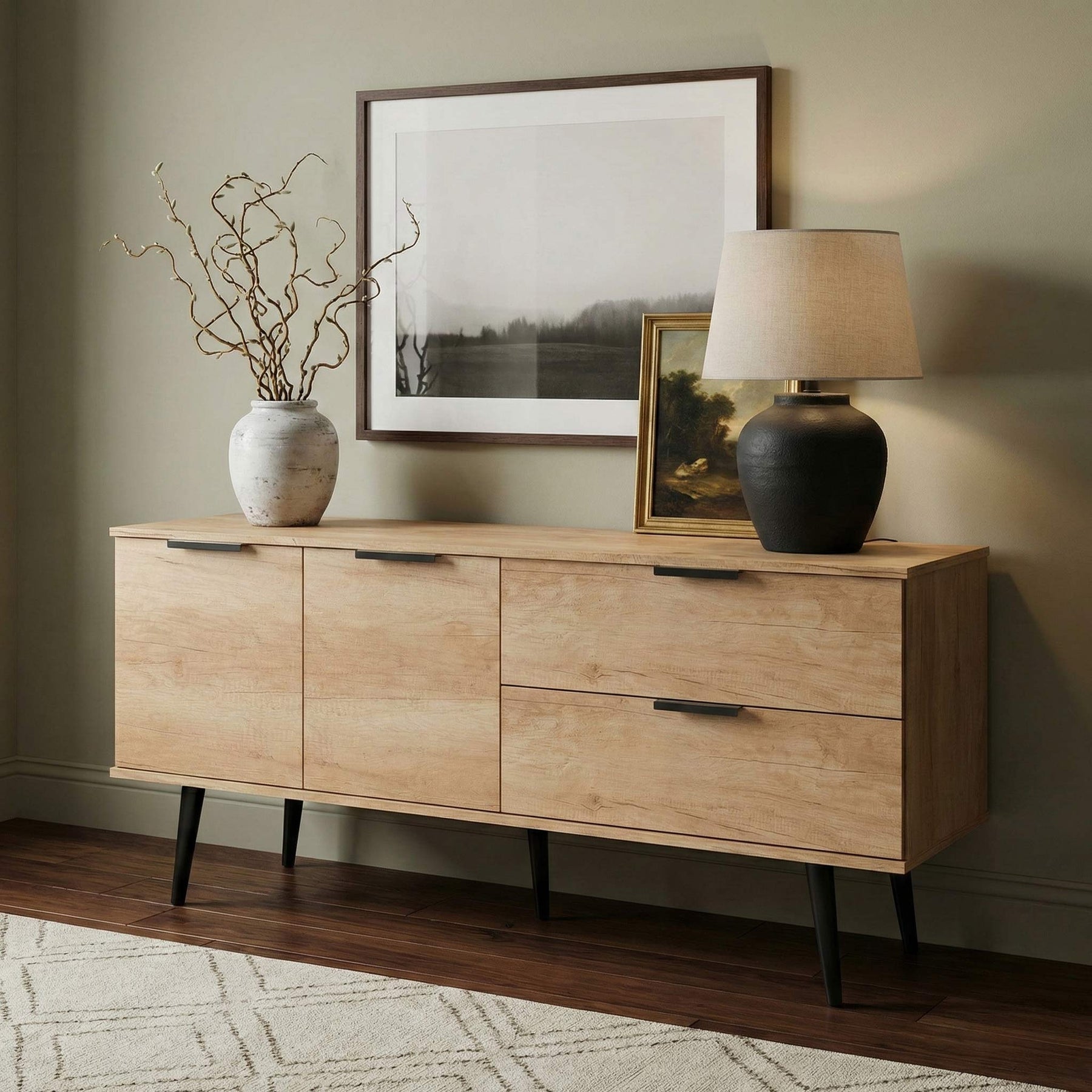 Asher Light Oak 2 Drawer 2 Door Wide Sideboard from Roseland Furniture