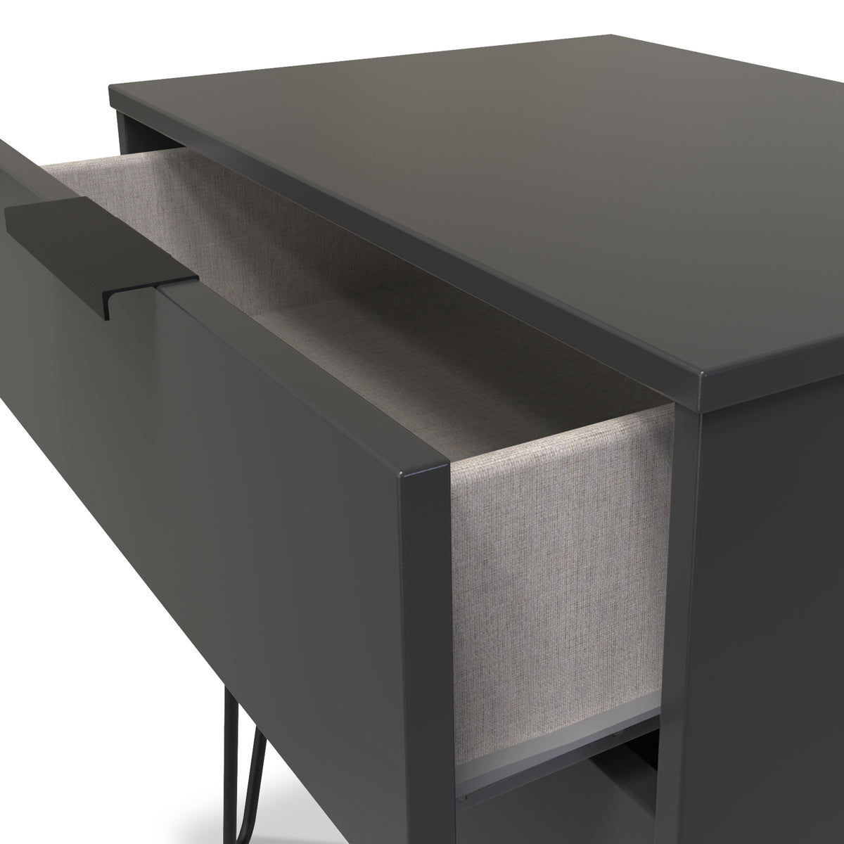 Moreno Graphite Grey 2 Drawer Sofa Side Lamp Table with Hairpin Legs from Roseland Furniture