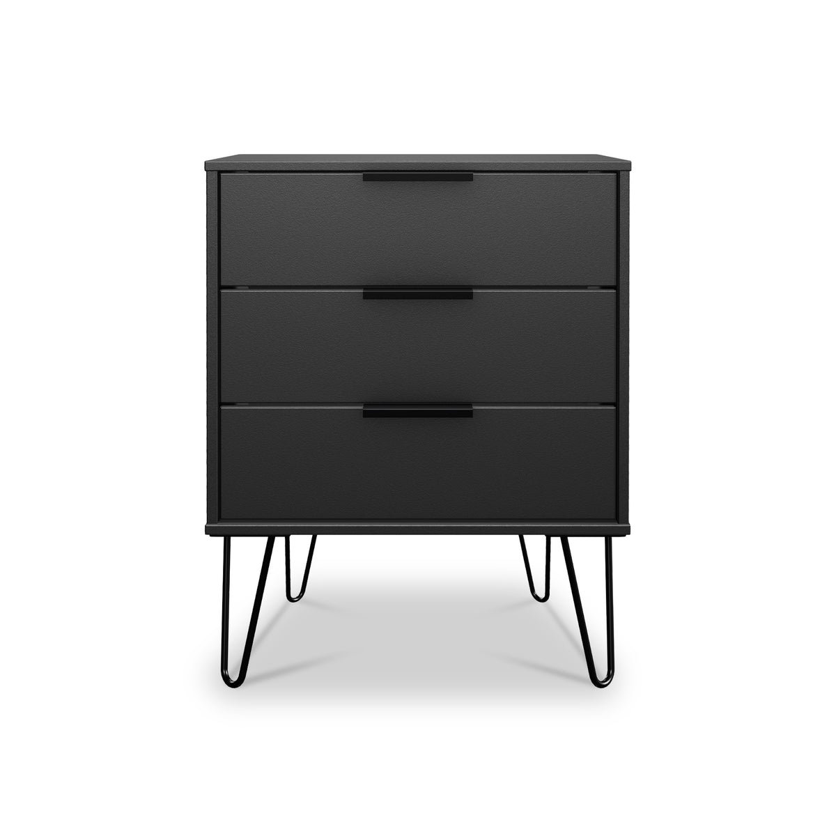 Moreno Graphite Grey 3 Drawer Midi Chest of Drawers Unit with hairpin legs from Roseland Furniture