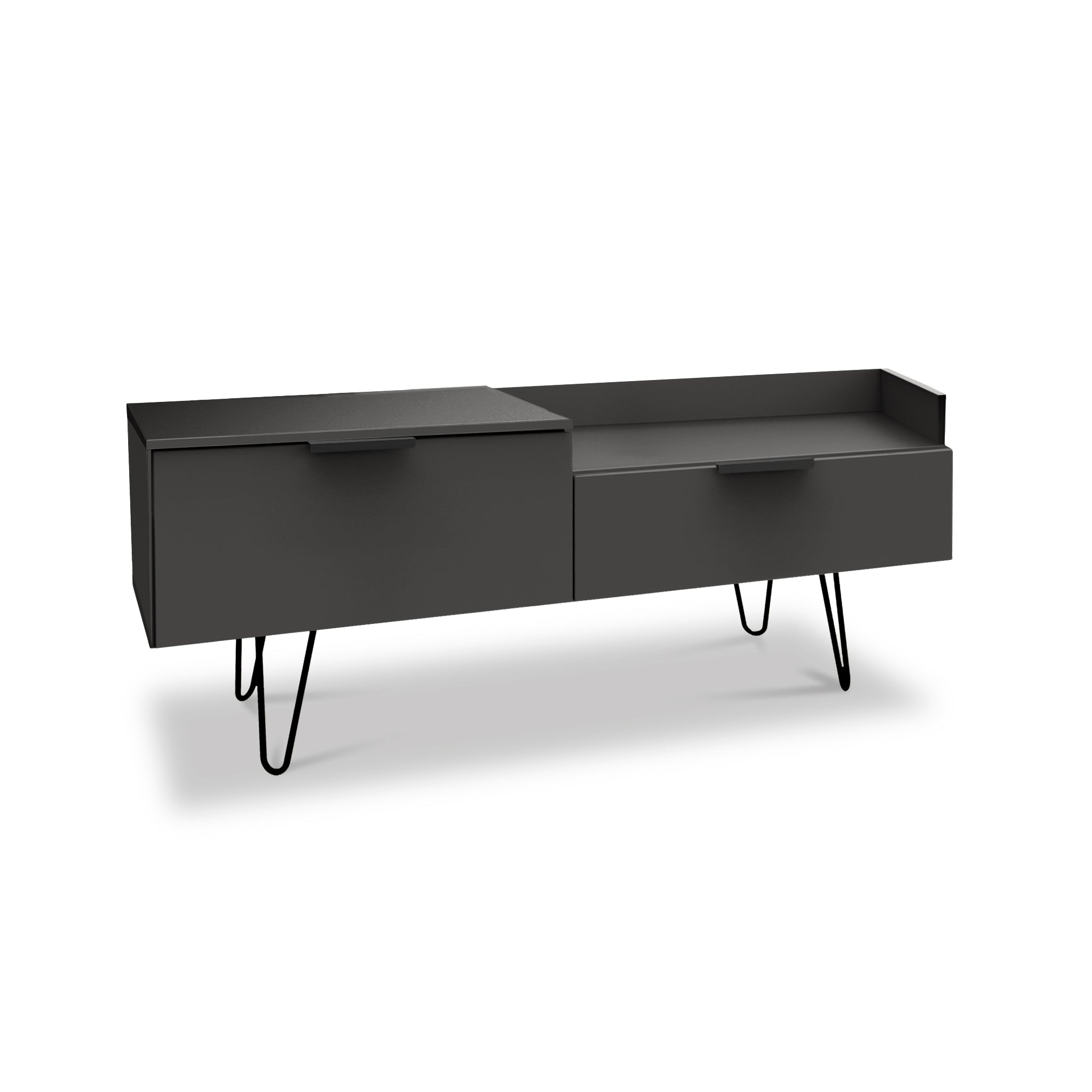 Black metal outlet media console