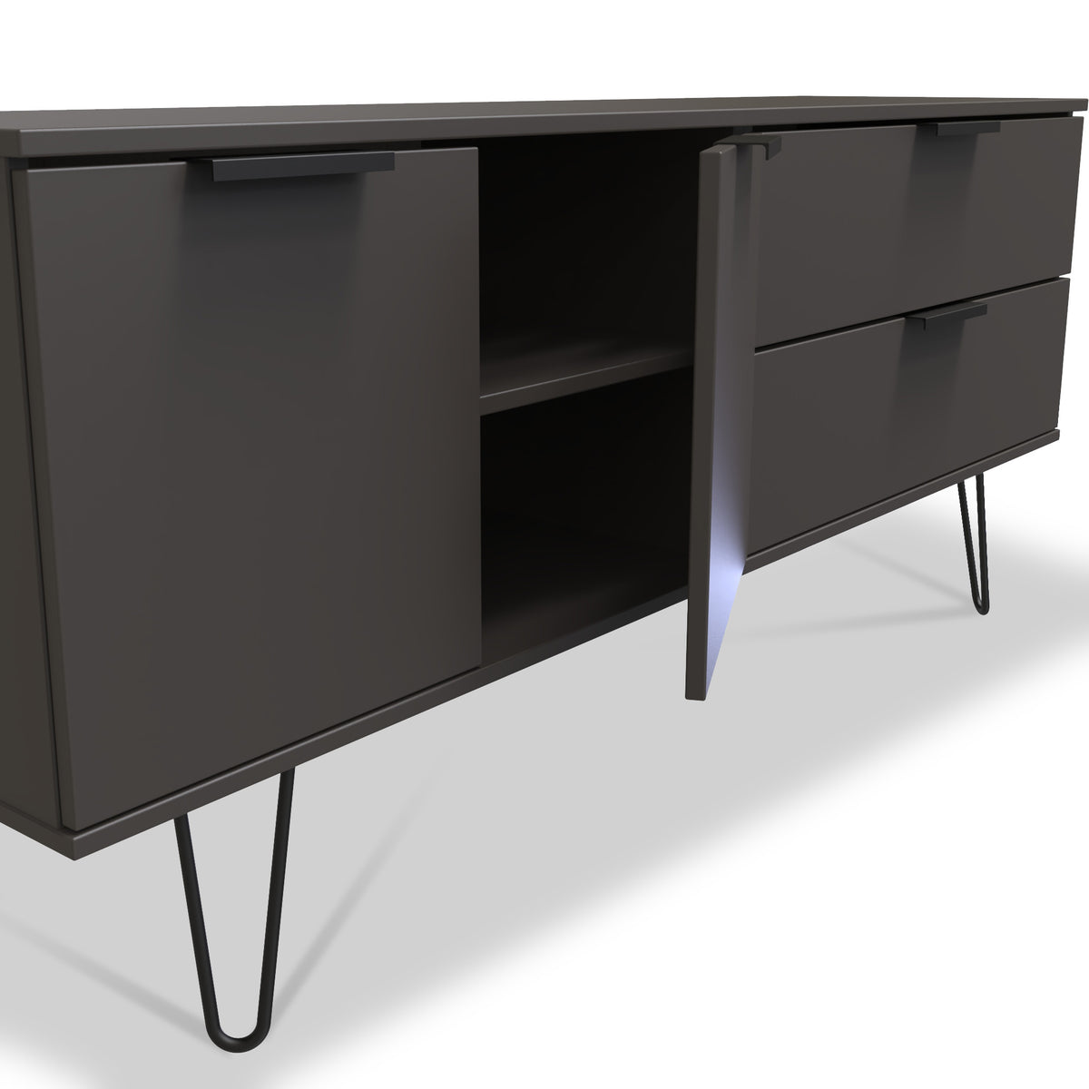Moreno Graphite Grey 2 Door 2 Drawer Sideboard Cabinet with hairpin legs from Roseland Furniture