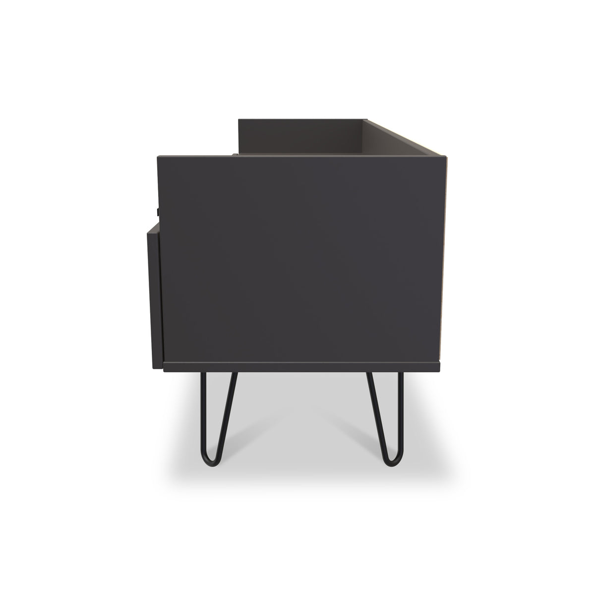 Moreno Graphite Grey 2 Drawer Media Console Unit with  hairpin legs from Roseland Furniture
