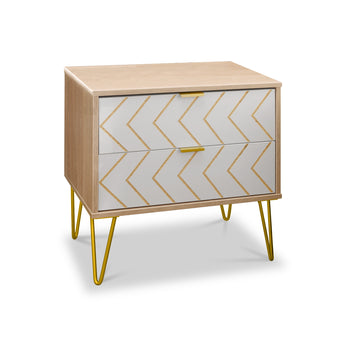 Mila White with Gold Hairpin Legs 2 Drawer Bedside
