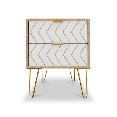 Mila White with Gold Hairpin Legs 2 Drawer Bedside