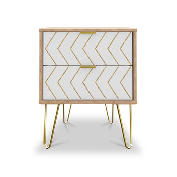 Mila White with Gold Hairpin Legs Wireless Charging 2 Drawer Bedside