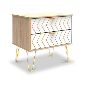 Mila White with Gold Hairpin Legs 2 Drawer Side Table