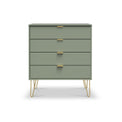 Moreno Olive Green 4 Drawer Chest with gold hairpin legs from Roseland furniture
