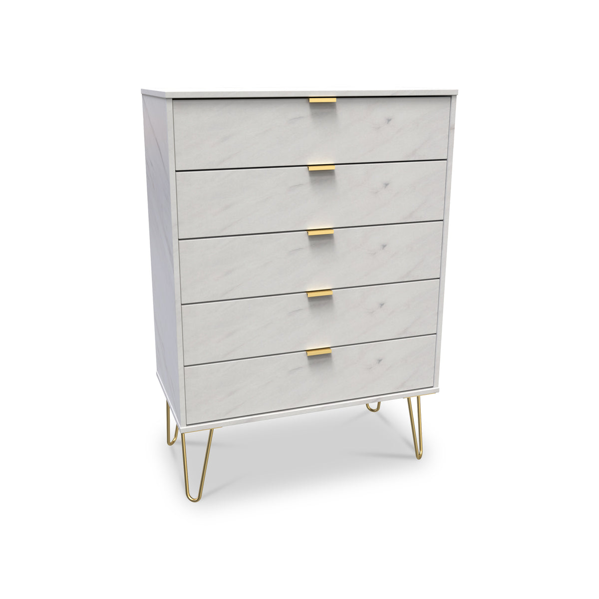 Moreno Marble Effect White 5 Drawer Chest from Roseland Furniture