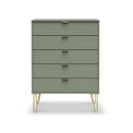 Moreno Olive Green 5 Drawer Chest with gold hairpin legs