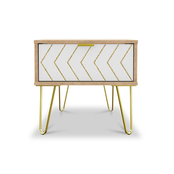 Mila White with Gold Hairpin Legs 1 Drawer Bedside Table