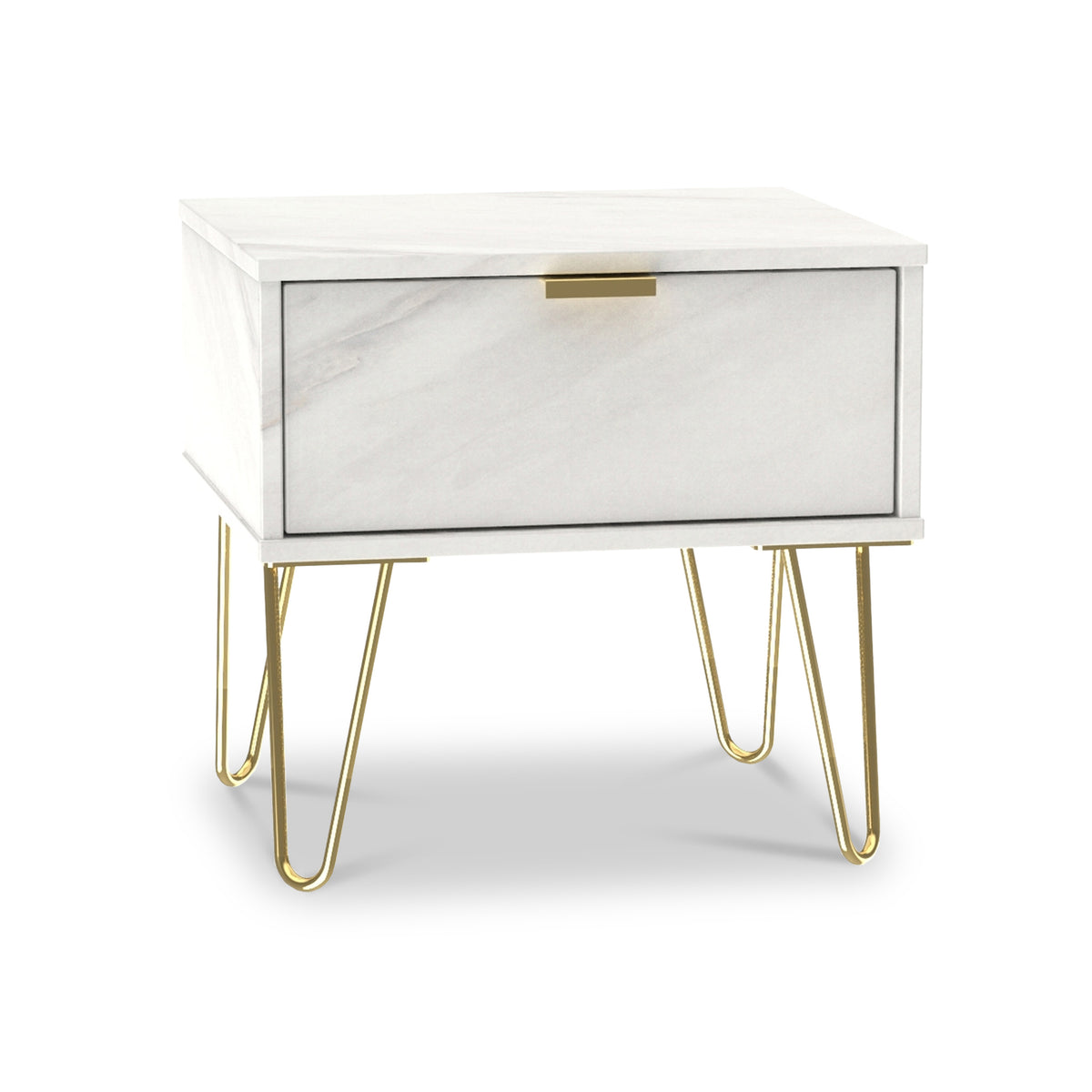 Moreno Marble Effect 1 Drawer White Bedside Table from Roseland Furniture