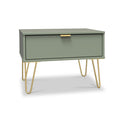 Moreno Olive Green 1 Drawer Sofa Side Lamp Table with Gold Hairpin Legs from Roseland furniture
