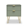 Moreno Olive with Gold Hairpin Legs Wireless Charging 2 Drawer Bedside Table by Roseland Furniture