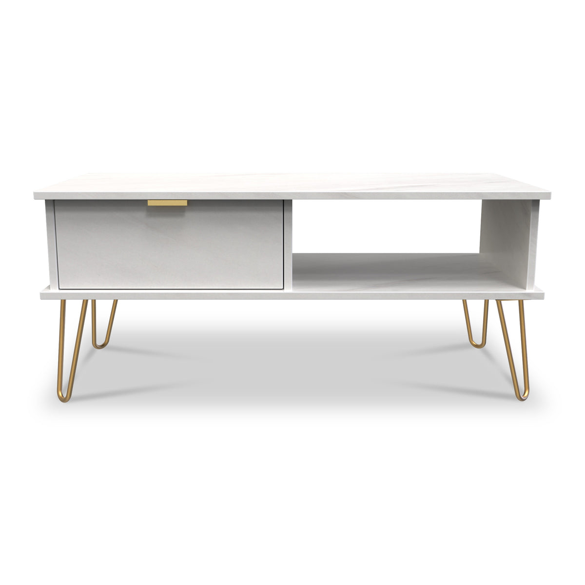 Moreno White Marble 1 Drawer Coffee Table for living room