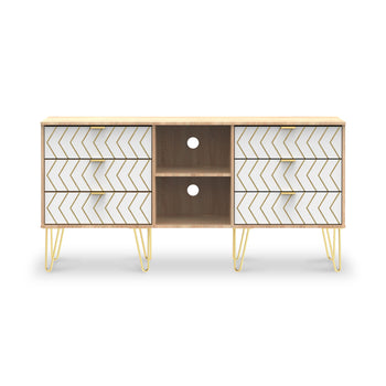 Mila White with Gold Hairpin Legs 6 Drawer Sideboard