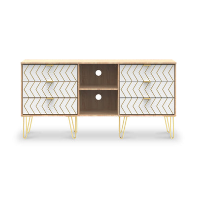 Mila White with Gold Hairpin Legs 6 Drawer Sideboard