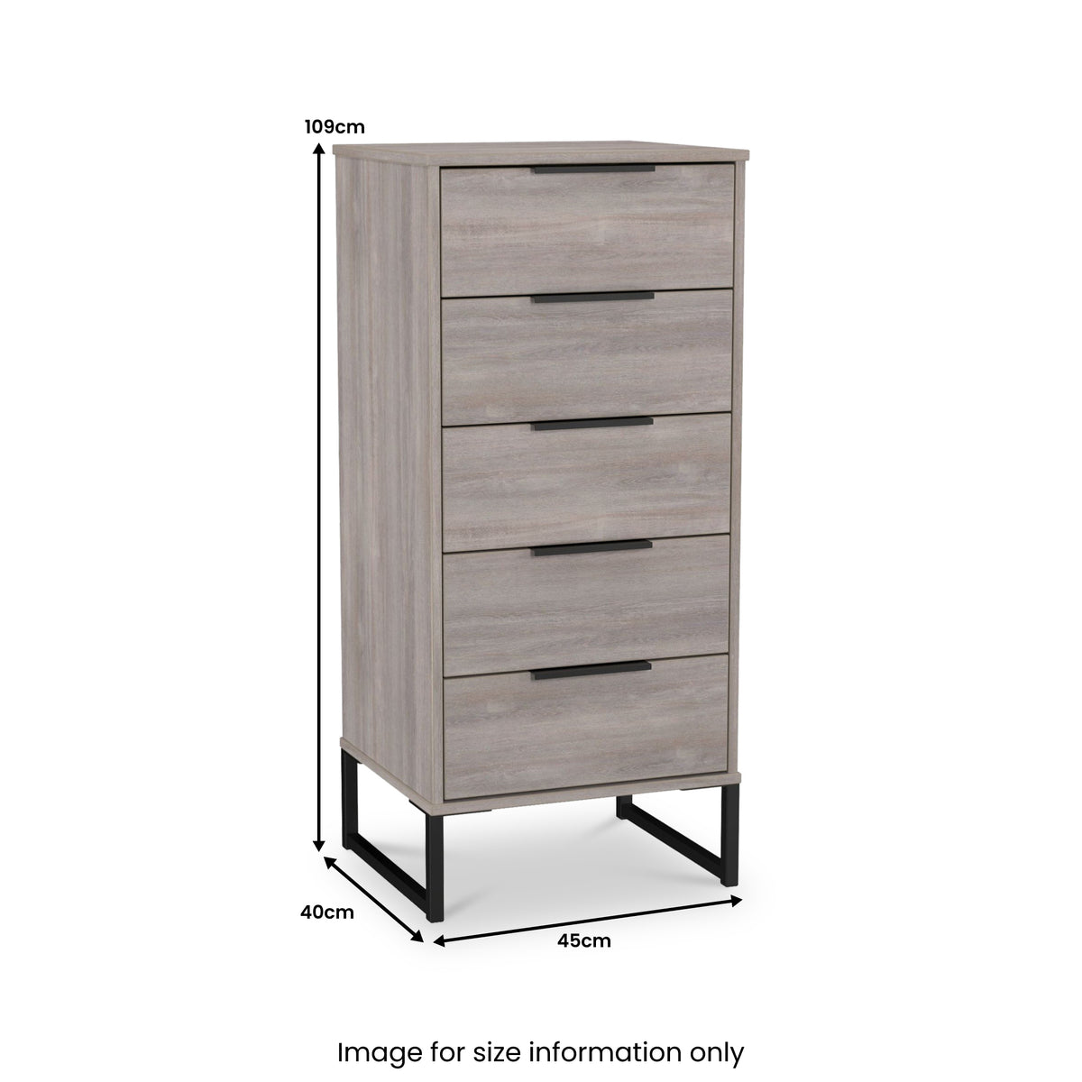 Ashbourne 5 Drawer Tallboy Grey Oak from Roseland Furniture