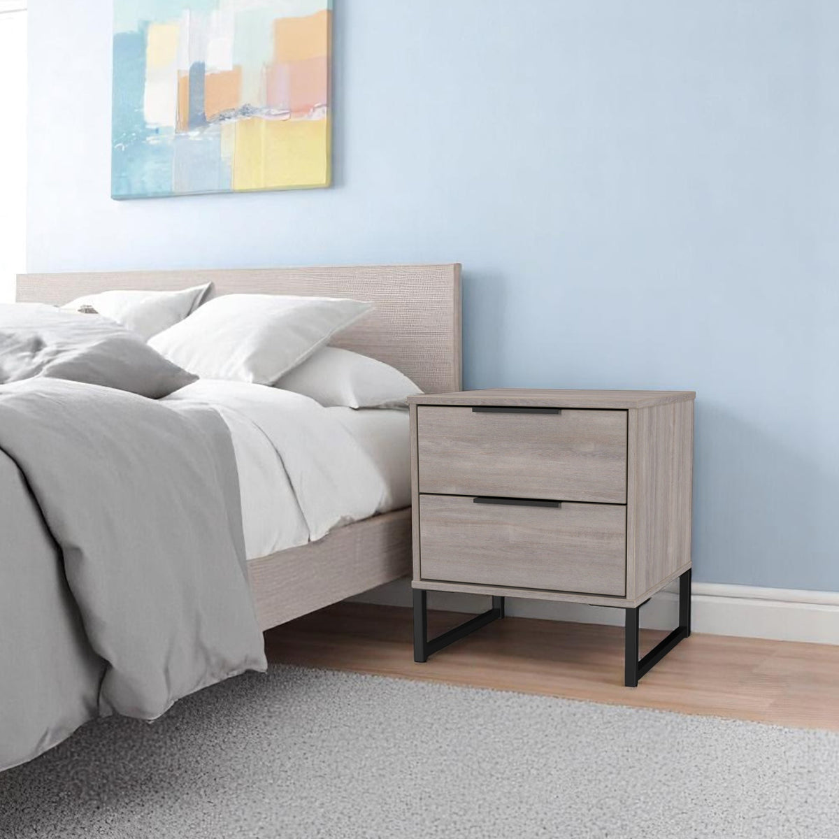 Ashbourne 2 Drawer Bedside Grey Oak from Roseland Furniture
