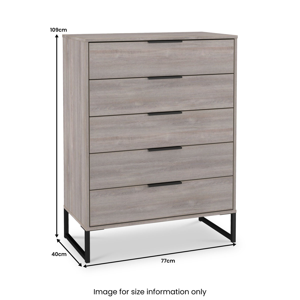 Ashbourne 5 Drawer Chest Grey Oak from Roseland Furniture