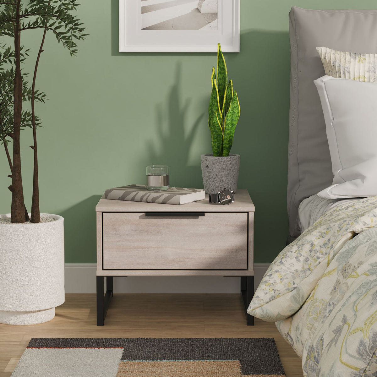 Ashbourne 1 Drawer Bedside Grey Oak from Roseland Furniture