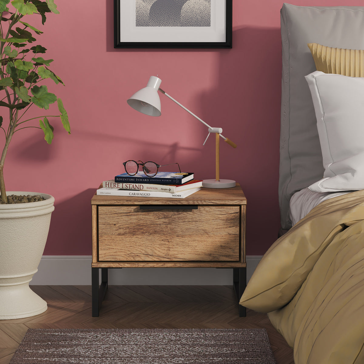 Ashbourne 1 Drawer Bedside Vintage Oak from Roseland Furniture