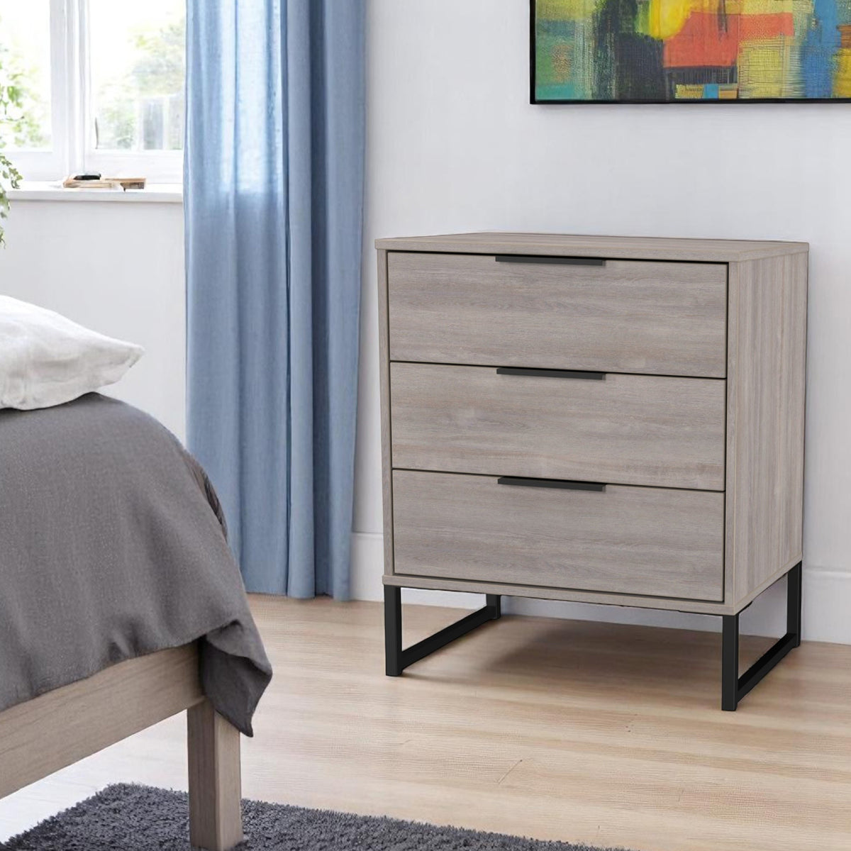 Ashbourne 3 Drawer Chest Grey Oak from Roseland Furniture