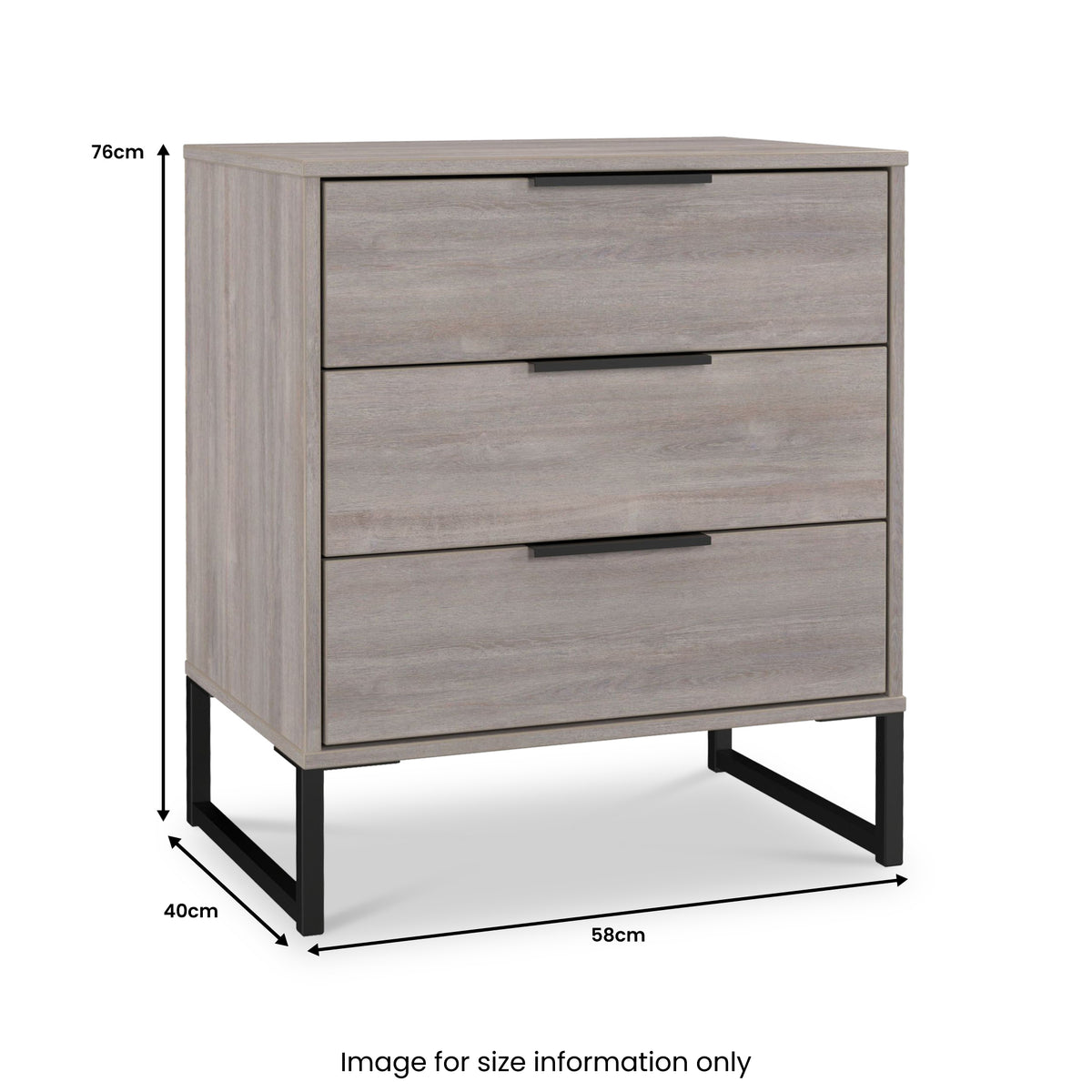 Ashbourne 3 Drawer Chest Grey Oak from Roseland Furniture