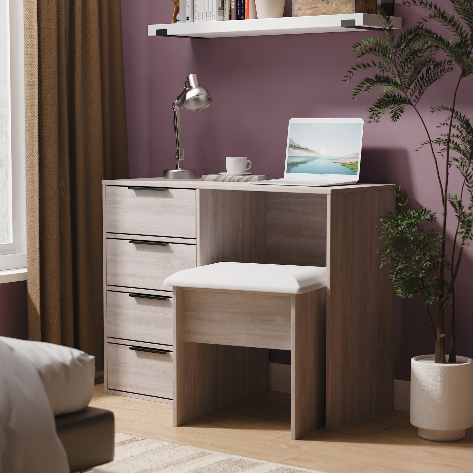 Ashbourne 4 Drawer Dressing Table Grey Oak from Roseland Furniture