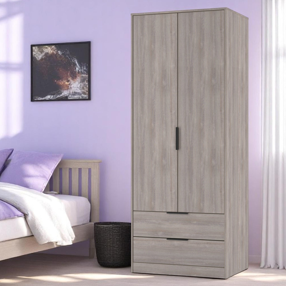 Ashbourne Double Wardrobe 2 Drawers Grey Oak from Roseland Furniture