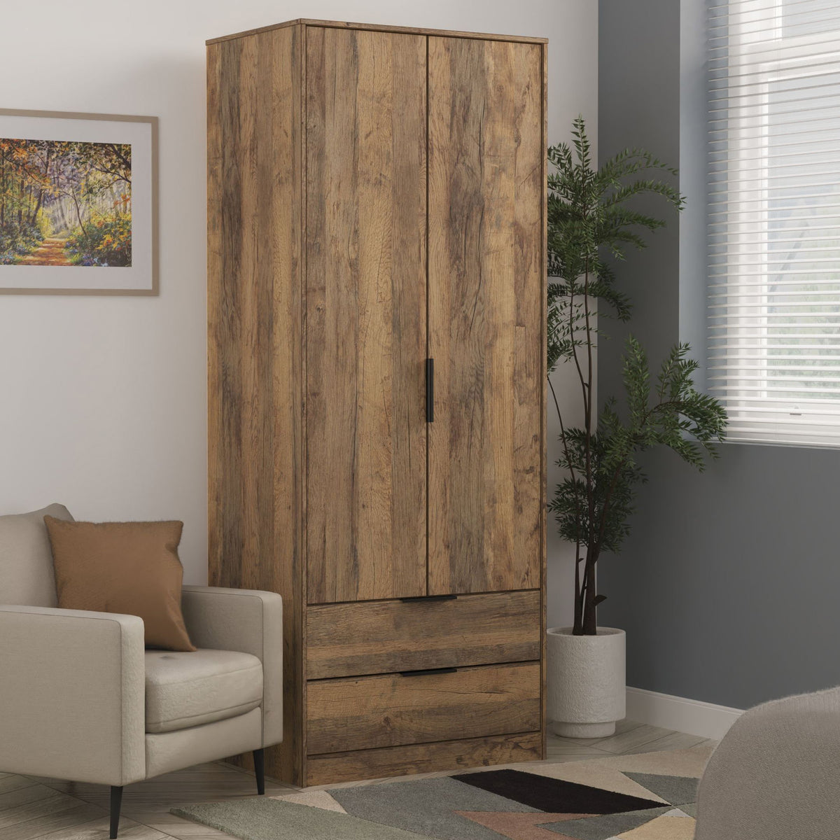Ashbourne Double Wardrobe 2 Drawers Vintage Oak from Roseland Furniture