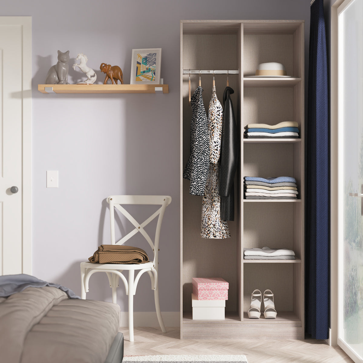 Ashbourne Open Shelf Wardrobe Grey Oak from Roseland Furniture