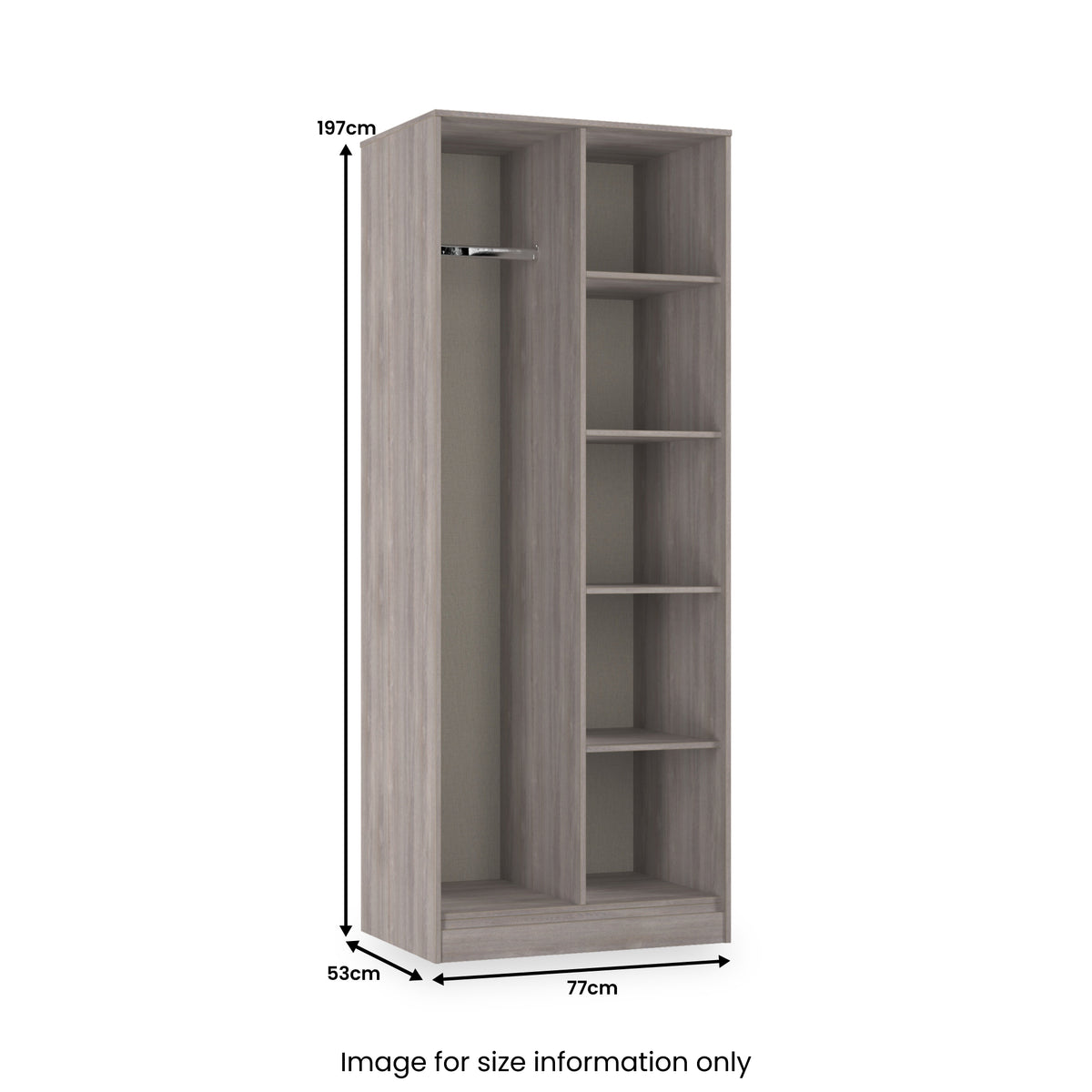 Ashbourne Open Shelf Wardrobe Grey Oak from Roseland Furniture