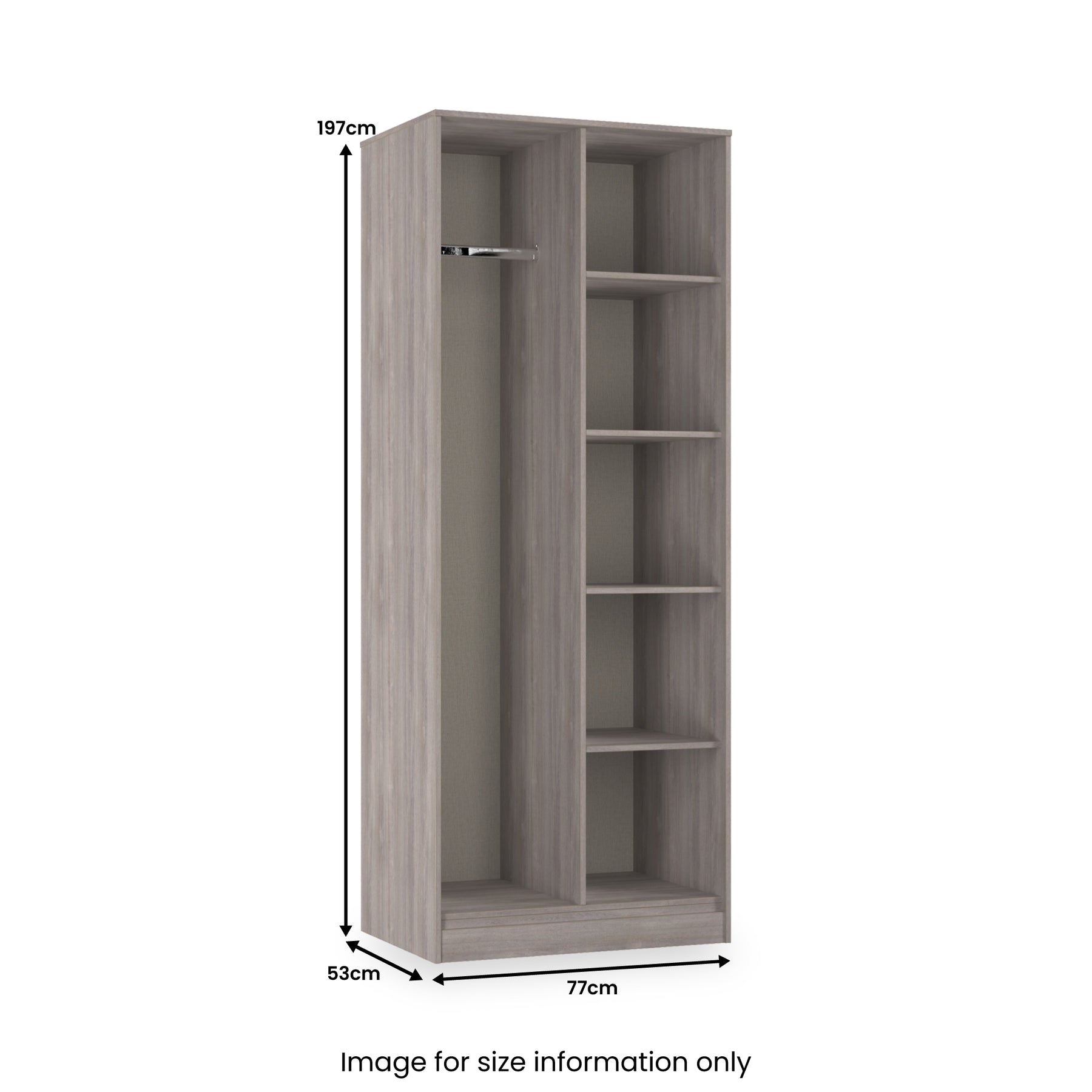 Ashbourne Open Shelf Wardrobe Grey Oak from Roseland Furniture
