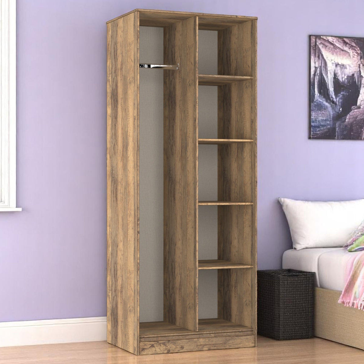 Ashbourne Open Shelf Wardrobe Vintage Oak from Roseland Furniture