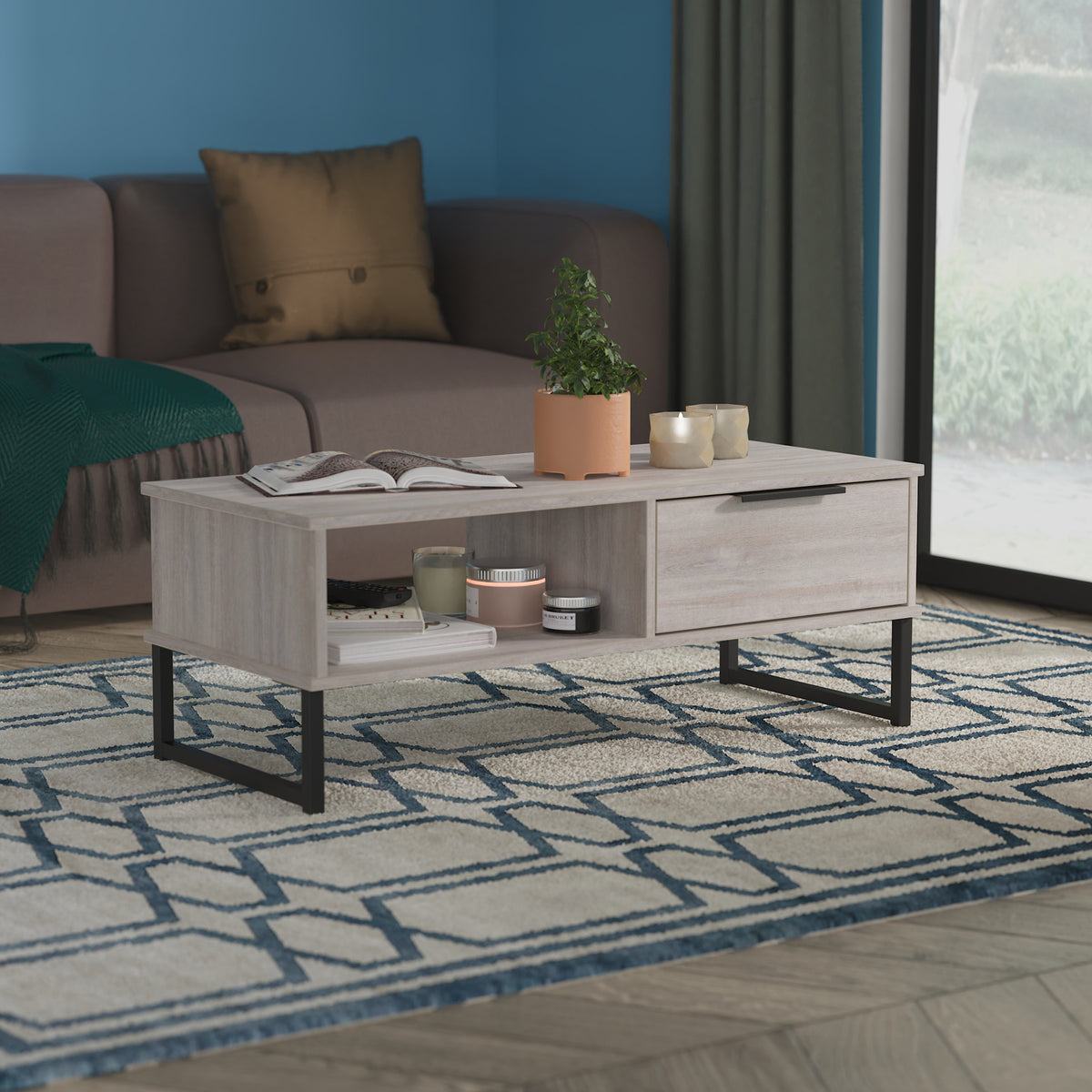 Ashbourne 1 Drawer Coffee Table Grey Oak from Roseland Furniture