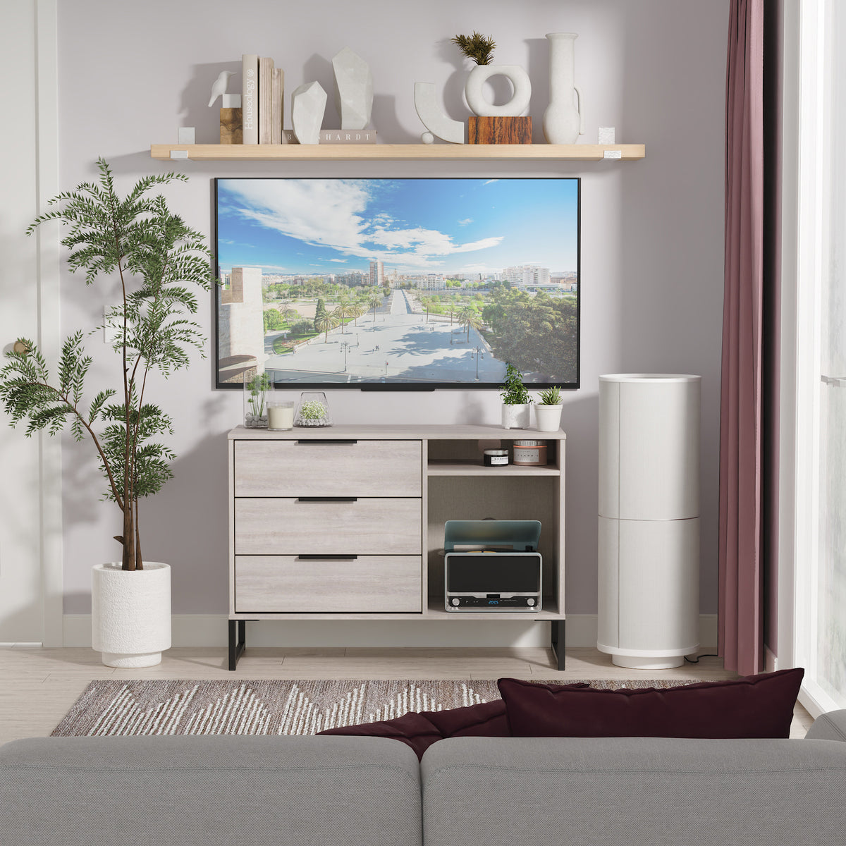 Ashbourne 3 Drawer TV Unit Grey Oak from Roseland Furniture