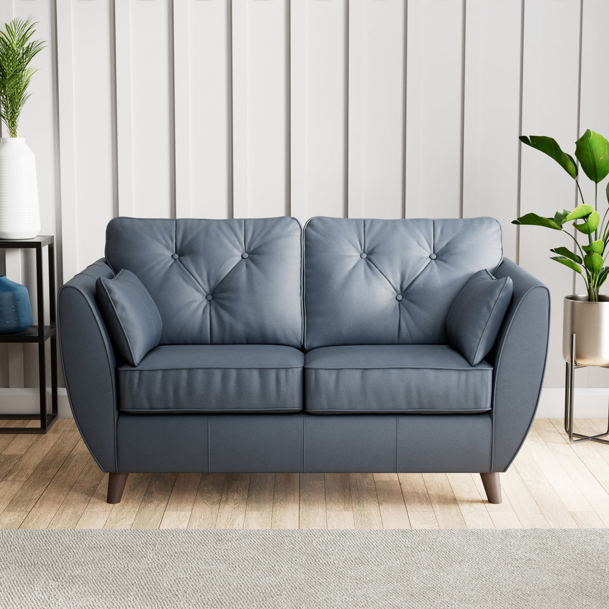 Edison Leather 2 Seater Sofa Dark Feet Navy from Roseland Furniture