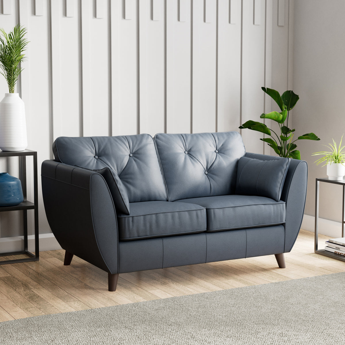 Edison Leather 2 Seater Sofa Dark Feet Navy from Roseland Furniture