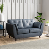 Edison Leather 2 Seater Sofa Dark Feet Navy from Roseland Furniture