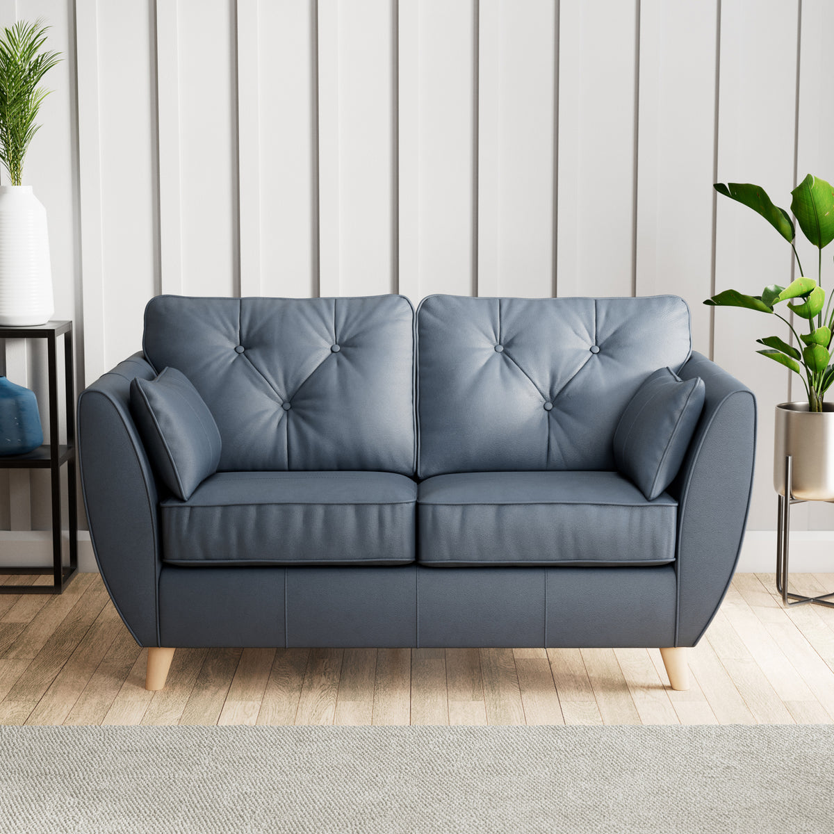 Edison Leather 2 Seater Sofa Light Feet Navy from Roseland Furniture