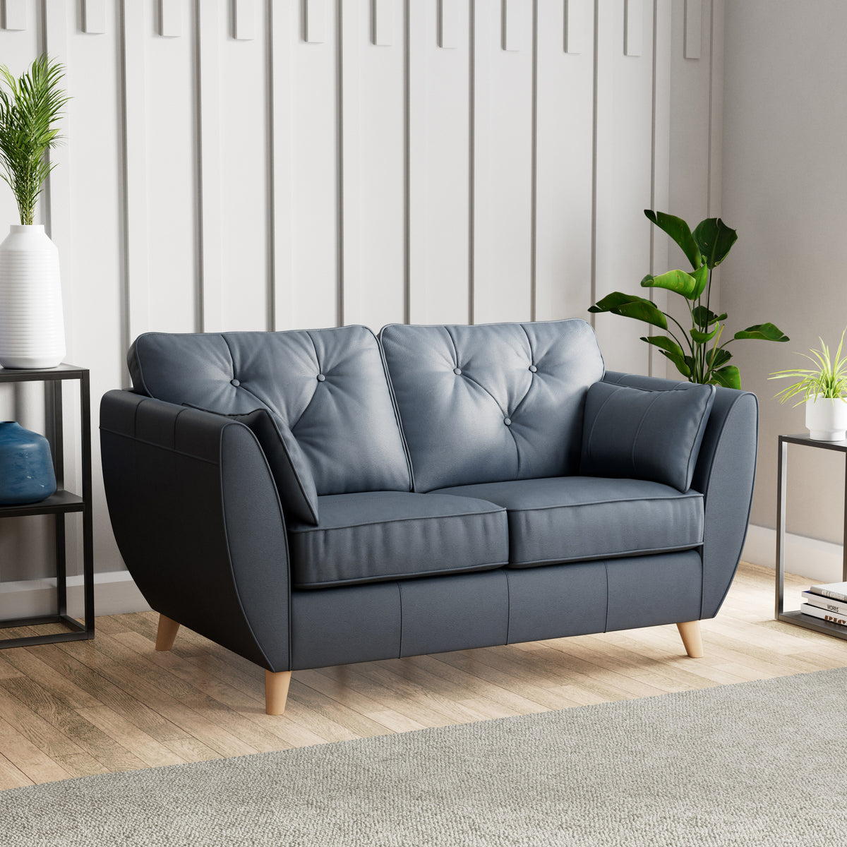 Edison Leather 2 Seater Sofa Light Feet Navy from Roseland Furniture