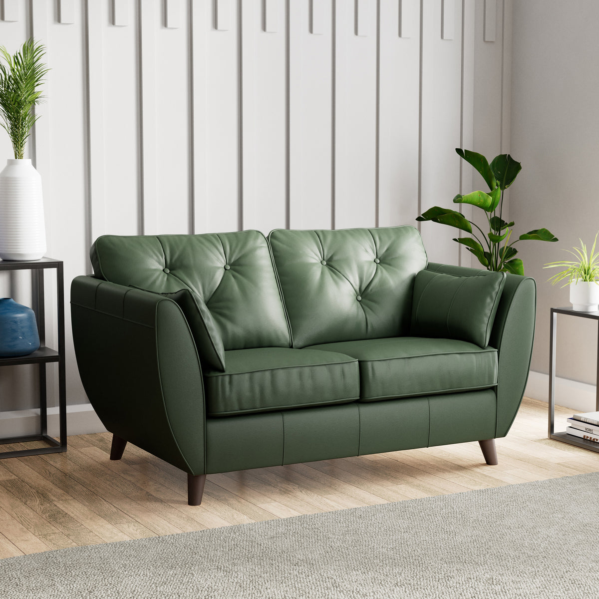 Edison Leather 2 Seater Sofa Dark Feet Hunter Green from Roseland Furniture