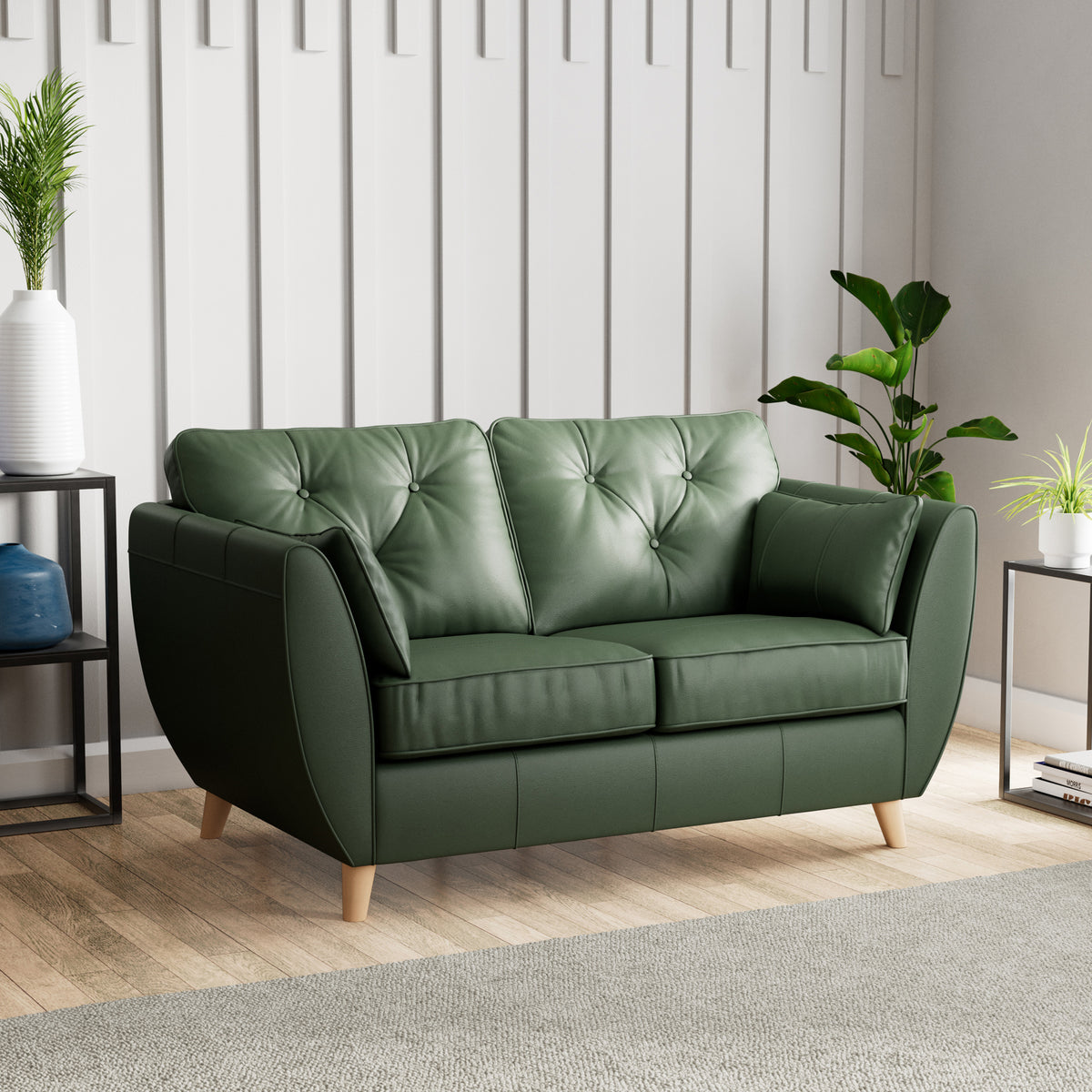Edison Leather 2 Seater Sofa Light Feet Hunter Green from Roseland Furniture