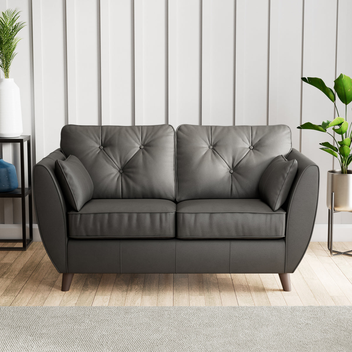 Edison Leather 2 Seater Sofa Dark Feet Raven from Roseland Furniture