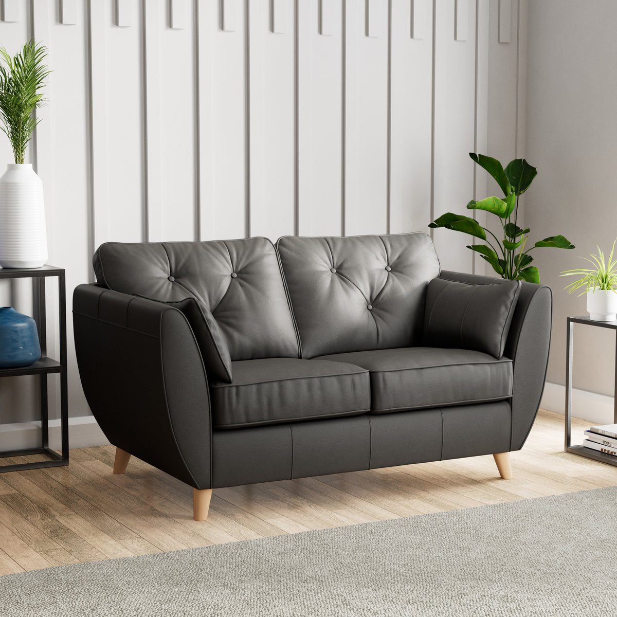 Edison Leather 2 Seater Sofa Light Feet Raven from Roseland Furniture