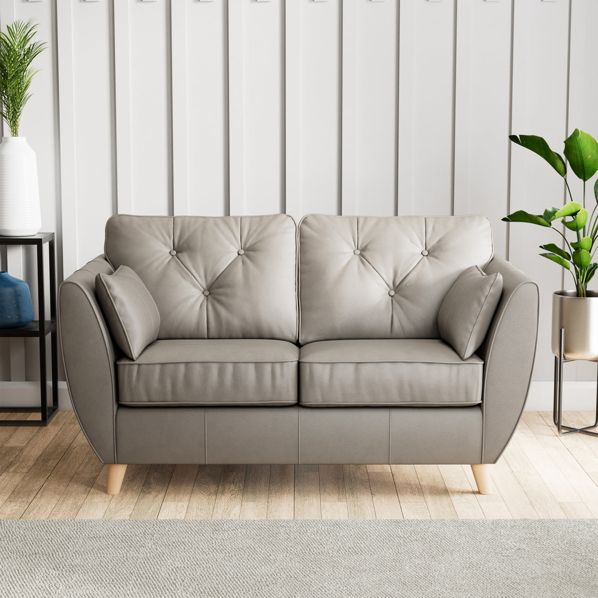 Edison Leather 2 Seater Sofa Light Feet Stone Grey from Roseland Furniture