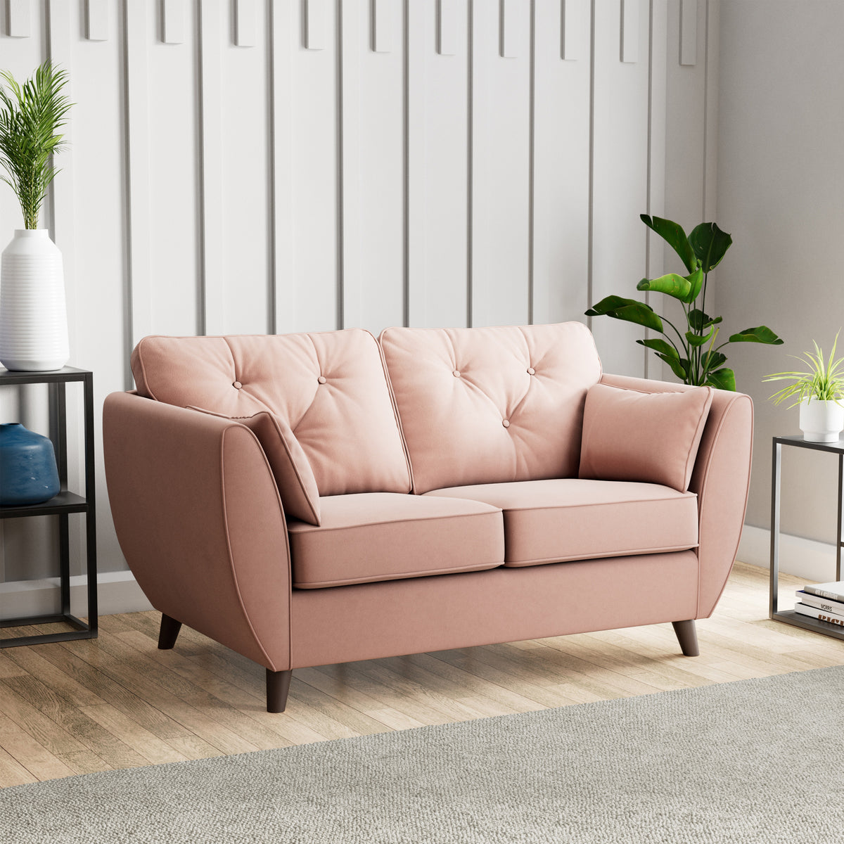 Edison 2 Seater Sofa Dark Feet Blush Pink from Roseland Furniture