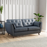 Edison Leather 3 Seater Sofa Dark Feet Navy Blue Dims from Roseland Furniture